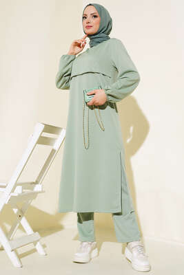 Yırtmaçlı Uzun İkili Takım Çağla Yeşili - Yılın Fırsatı