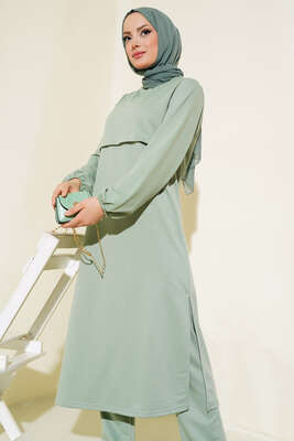 Yırtmaçlı Uzun İkili Takım Çağla Yeşili - Yılın Fırsatı