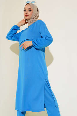 Yırtmaçlı Uzun İkili Takım İndigo - İkili Takım