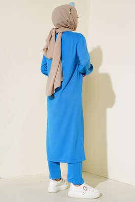 Yırtmaçlı Uzun İkili Takım İndigo - İkili Takım