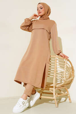 Yırtmaçlı Uzun İkili Takım Latte 