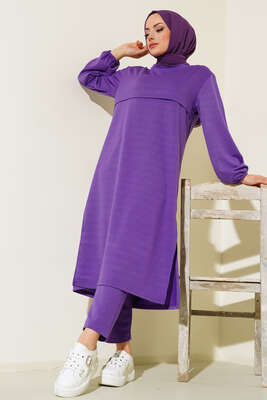 Yırtmaçlı Uzun İkili Takım Mor 