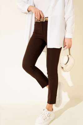 Yüksek Bel Kemerli Kahve Pantolon - MISRA