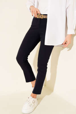 Yüksek Bel Kemerli Lacivert Pantolon - MISRA