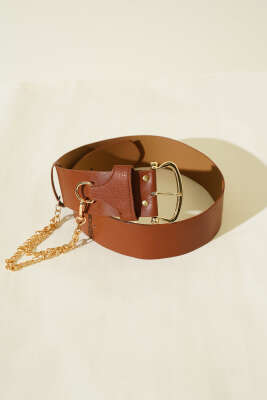 Zincir Detaylı Kalın Kemer Taba - DESREE KEMER