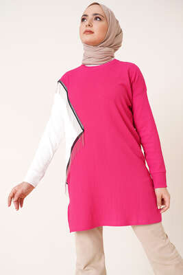 Zincir Püsküllü Bürümcük Tunik Fuşya